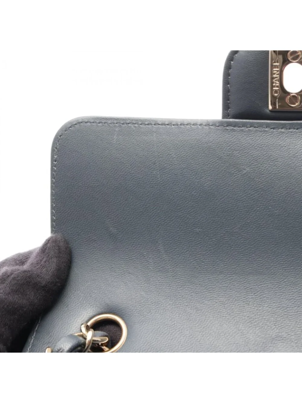 Chanel Shoulder Bag Chevron V-Stitch Mini 20 Charcoal Gray Leather Small Chain